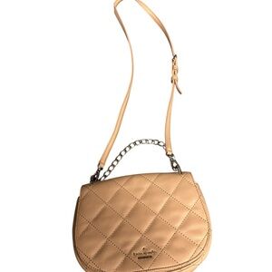 KATE SPADE Leather Quilted Tan Crossbody Bag with Chain Handle